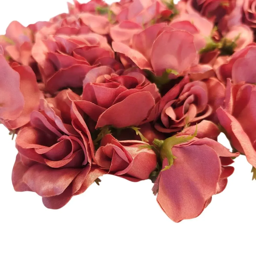 105 Mauve Pink Satin Rose Heads Lot Open Roses Buds Stemless Wedding Craft Decor
